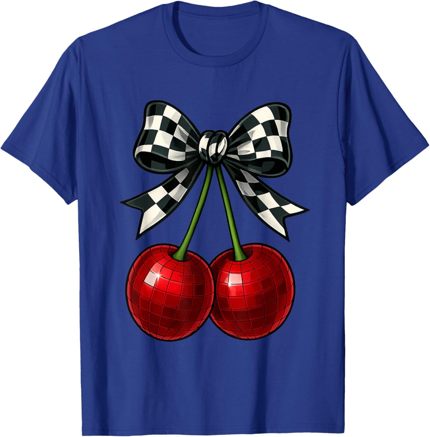 Coquette Cherry Checkered Ribbon Bow Women Girls T-Shirt - T-Shirt | Royal