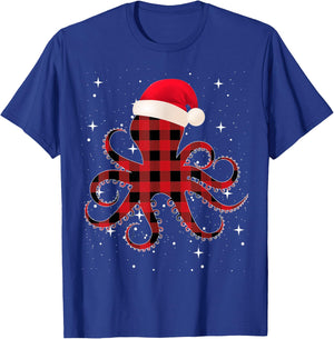 Pajamas Red& Black Plaid Flannel Christmas Octopus Santa Hat T-Shirt - T-Shirt | Royal