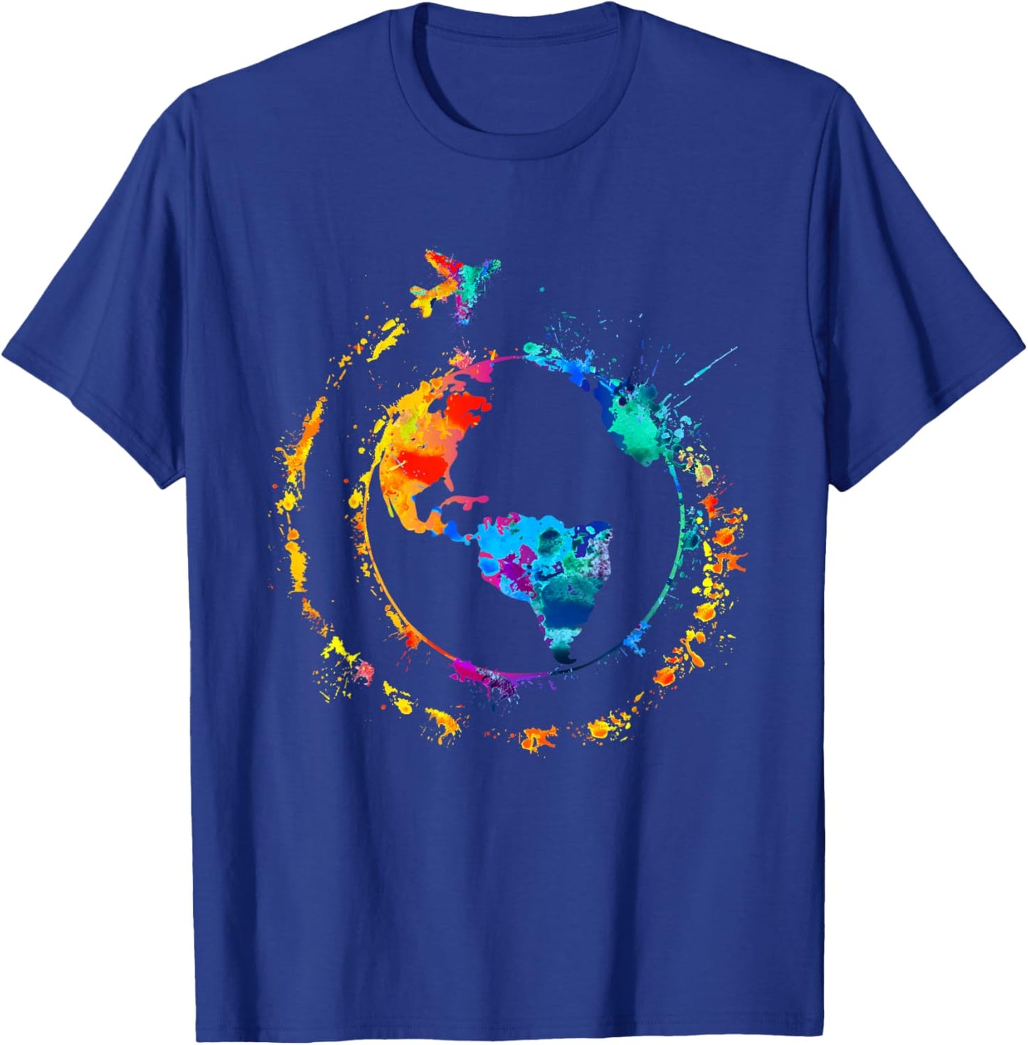Artistic Earth Watercolor Travel World Traveling Colorful T-Shirt - T-Shirt | Royal