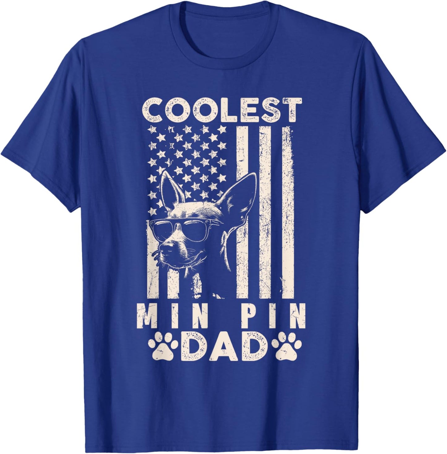 Coolest Min Pin Dad Vintage American Flag Funny Fathers Day Kids Men T-Shirt - T-Shirt | Royal