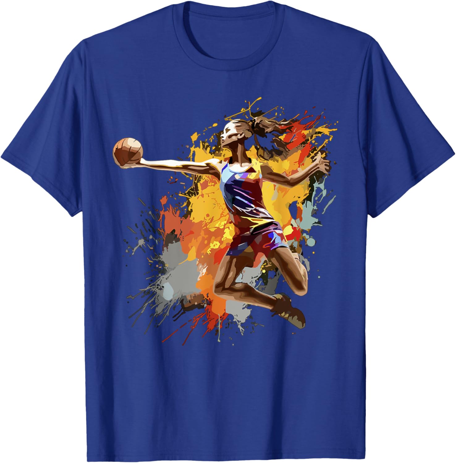 Basketball player woman paint splash women's basketball T-Shirt - T-Shirt | Royal