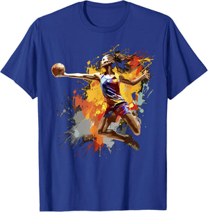 Basketball player woman paint splash women's basketball T-Shirt - T-Shirt | Royal