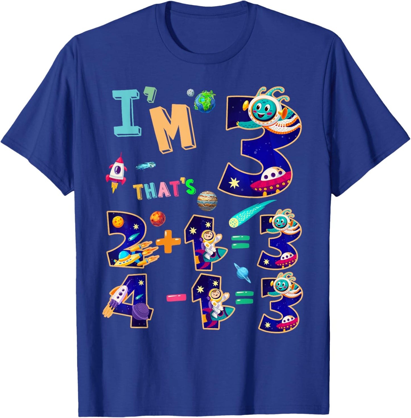 Maths 3rd Birthday Space Idea For Kids & 3 Year Old Numbers T-Shirt - T-Shirt | Royal