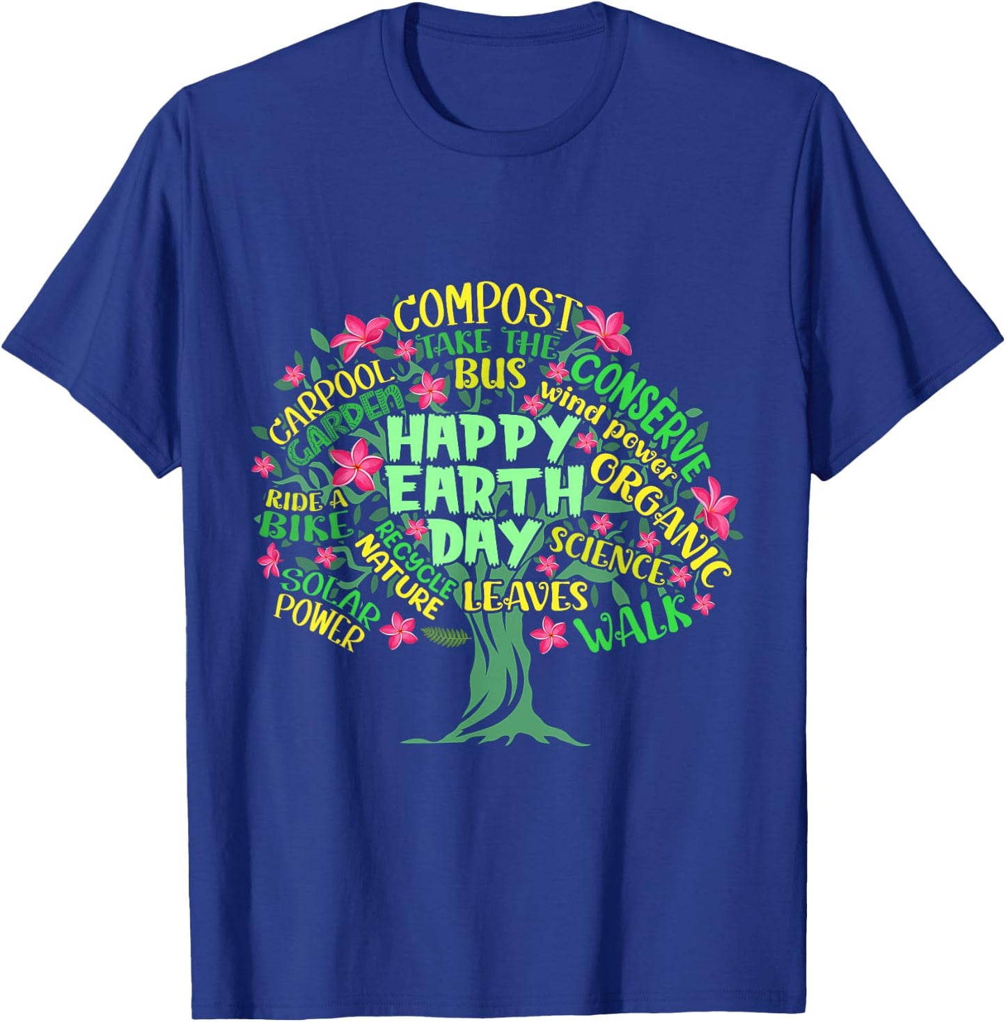 Happy Earth Day Tree Drawing Illustration Word Art T-Shirt - T-Shirt | Royal