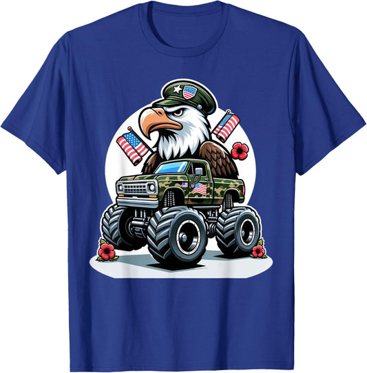 Memorial Day Shirts Kids Boys Eagle American Flag Camo Truck T-Shirt - T-Shirt | Royal