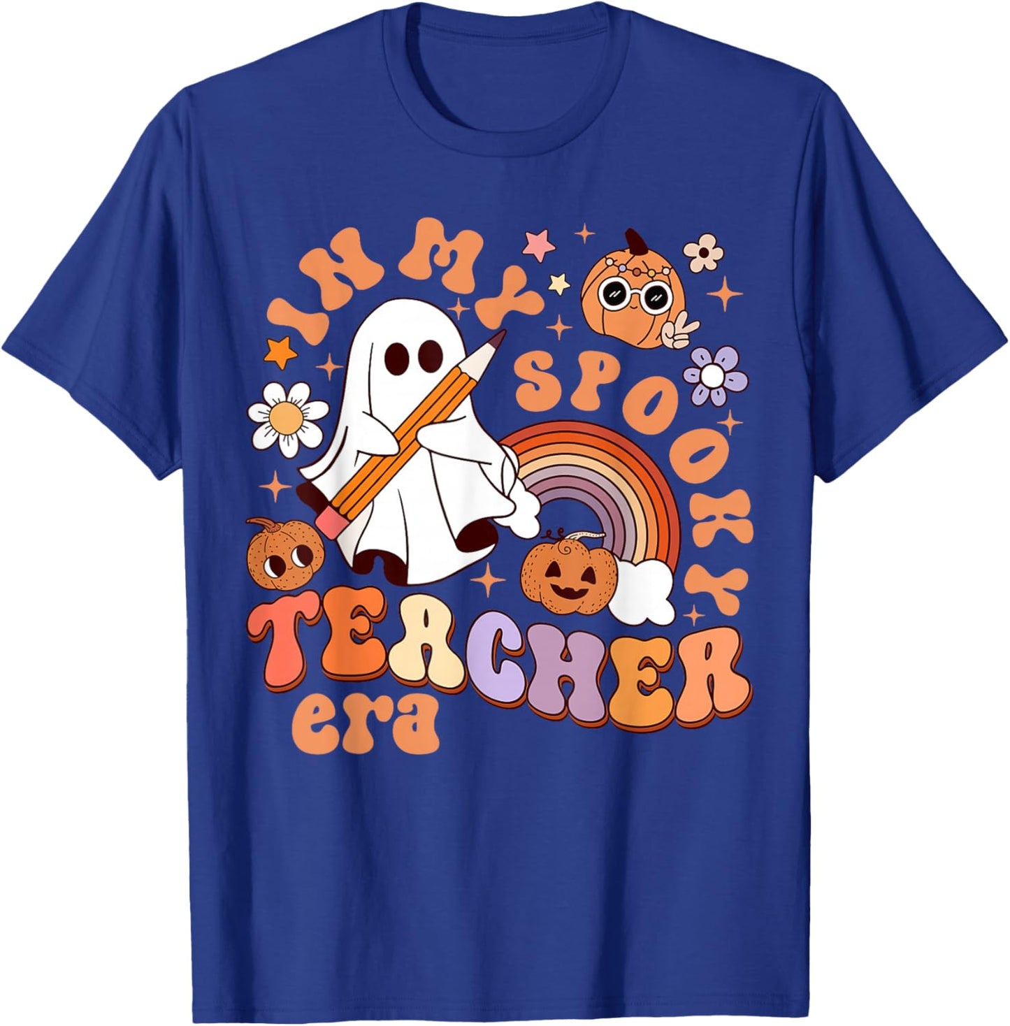 Groovy In My Spooky Math Teacher Era Ghost Funny Halloween T-Shirt - T-Shirt | Royal