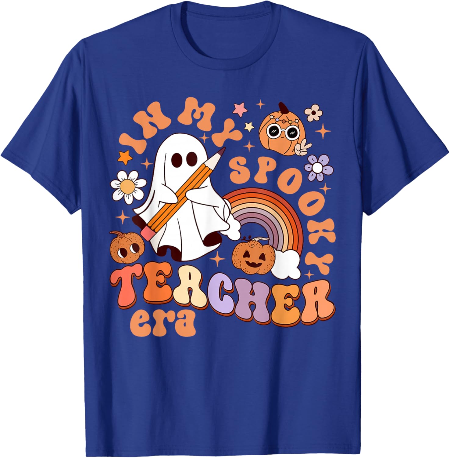 Groovy In My Spooky Math Teacher Era Ghost Funny Halloween T-Shirt - T-Shirt | Royal