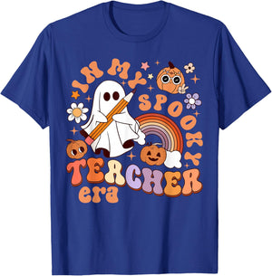 Groovy In My Spooky Math Teacher Era Ghost Funny Halloween T-Shirt - T-Shirt | Royal