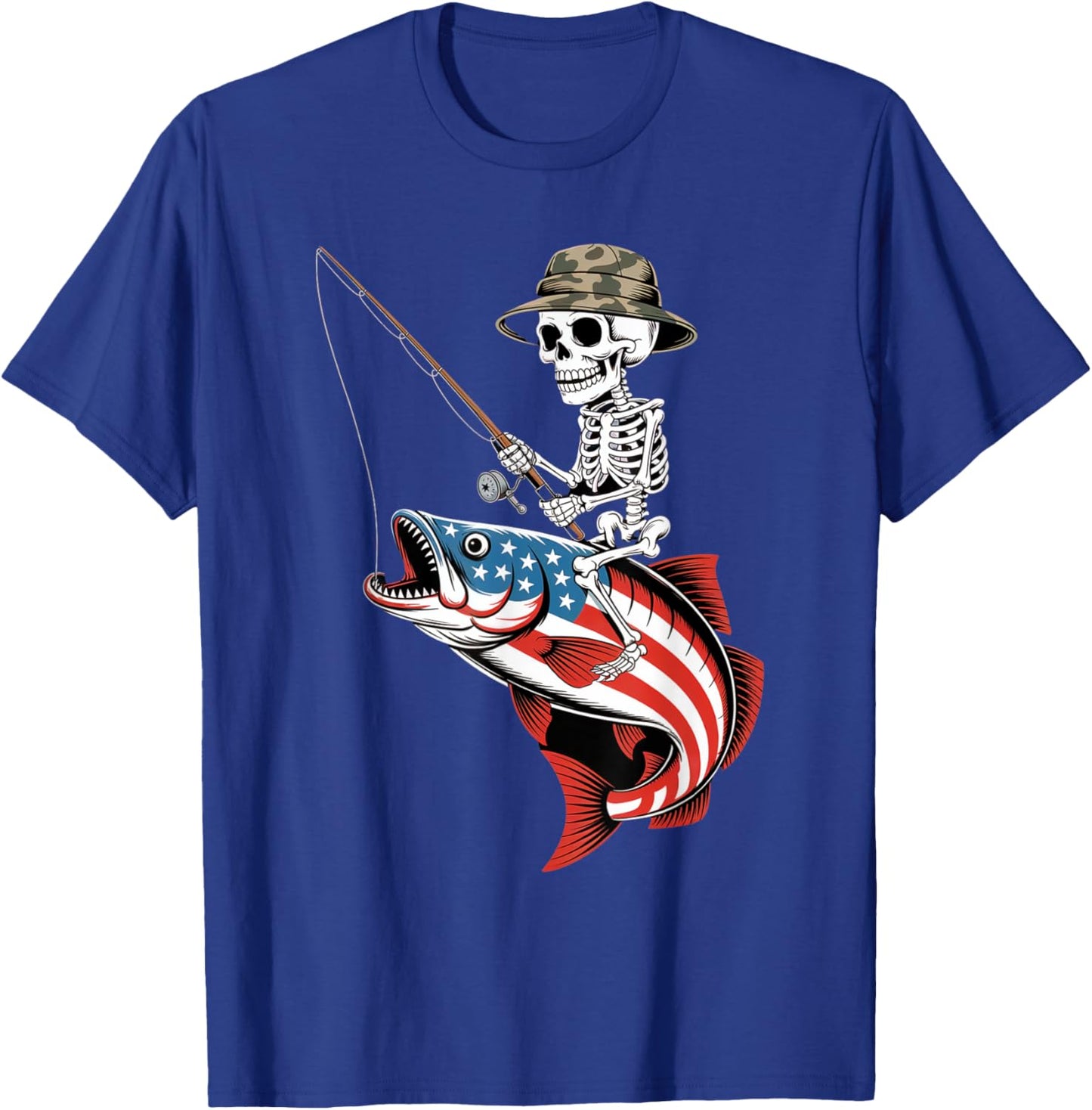 Patriotic Skeleton Fishing American Flag for Anglers T-Shirt - T-Shirt | Royal