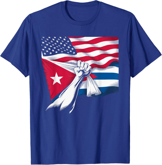 Half Cuban Half American Country USA Flag Cuba America T-Shirt - T-Shirt | Royal