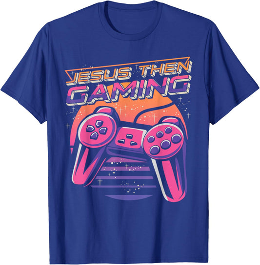 Jesus Then Gaming Gamer Christian Boys Video Game Controller T-Shirt - T-Shirt | Royal