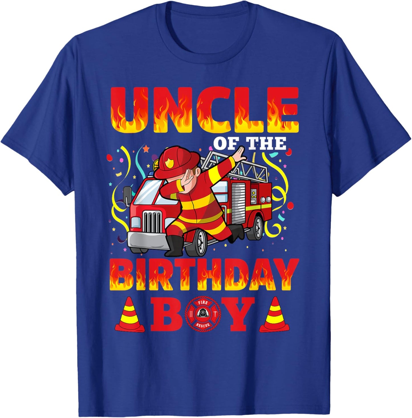 Uncle Of The Birthday Boy Fire Truck Firefighter Boys T-Shirt - T-Shirt | Royal
