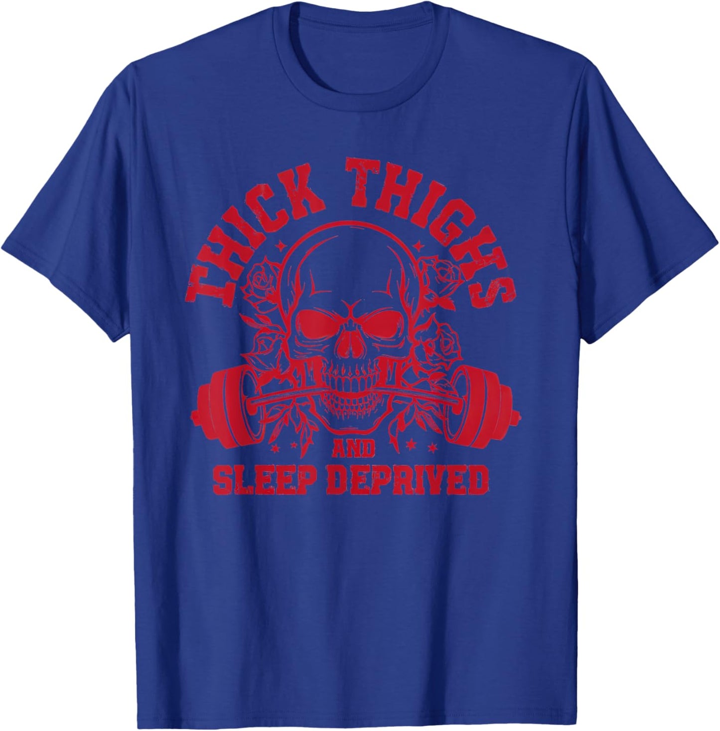 Thick Thighs and Sleep Deprived Vintage Skull Muscle Mommy T-Shirt - T-Shirt | Royal