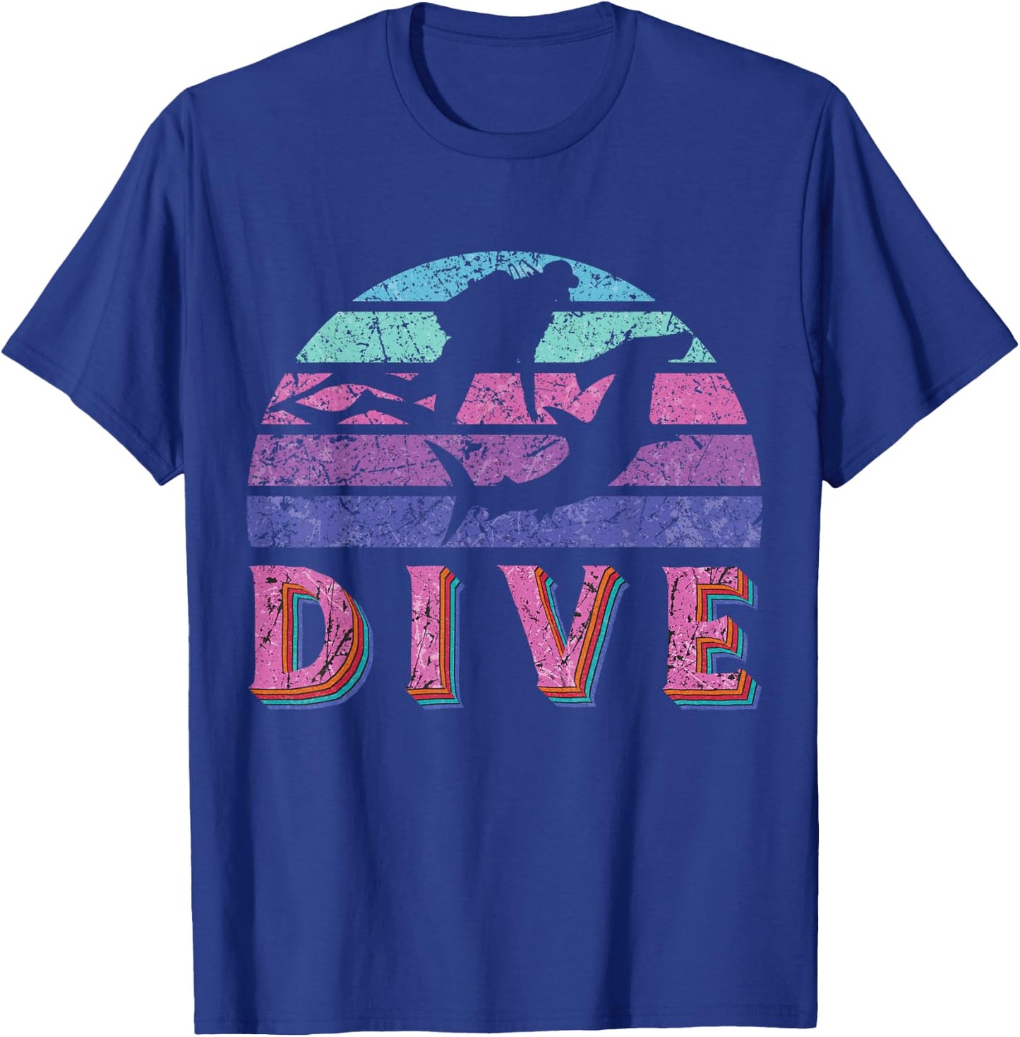 Dive Hammerhead Shark Retro Vintage Pink Purple Scuba Diving T-Shirt - T-Shirt | Royal