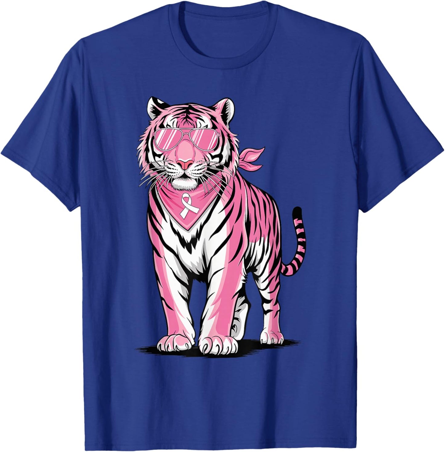Pink Tiger with Sunglasses Bandana Breast Cancer Awareness T-Shirt - T-Shirt | Royal