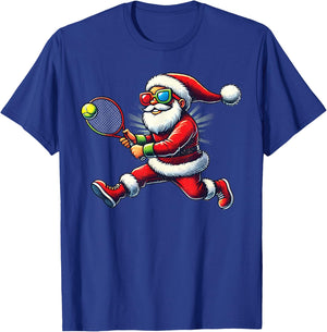 Santa Claus Playing Tennis Game Tennis Racket Christmas T-Shirt - T-Shirt | Royal
