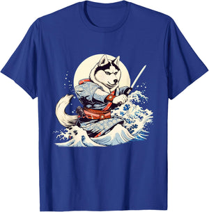 Siberian Husky Dog Japanese Grand Wave Ukiyoe Art Ninja T-Shirt - T-Shirt | Royal
