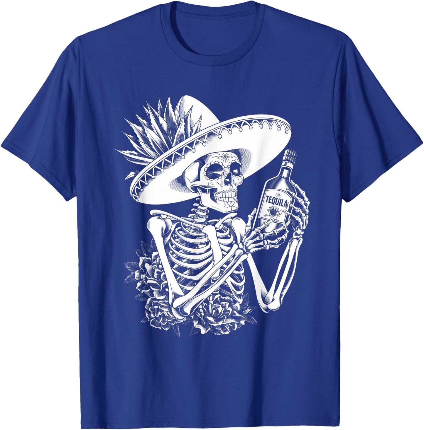 Mexico Vintage Skeleton Tequila Dia De Los Muertos Mexican T-Shirt - T-Shirt | Royal