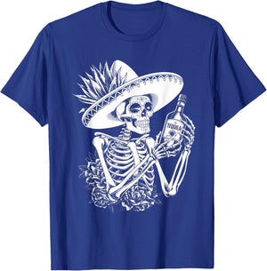 Mexico Vintage Skeleton Tequila Dia De Los Muertos Mexican T-Shirt - T-Shirt | Royal