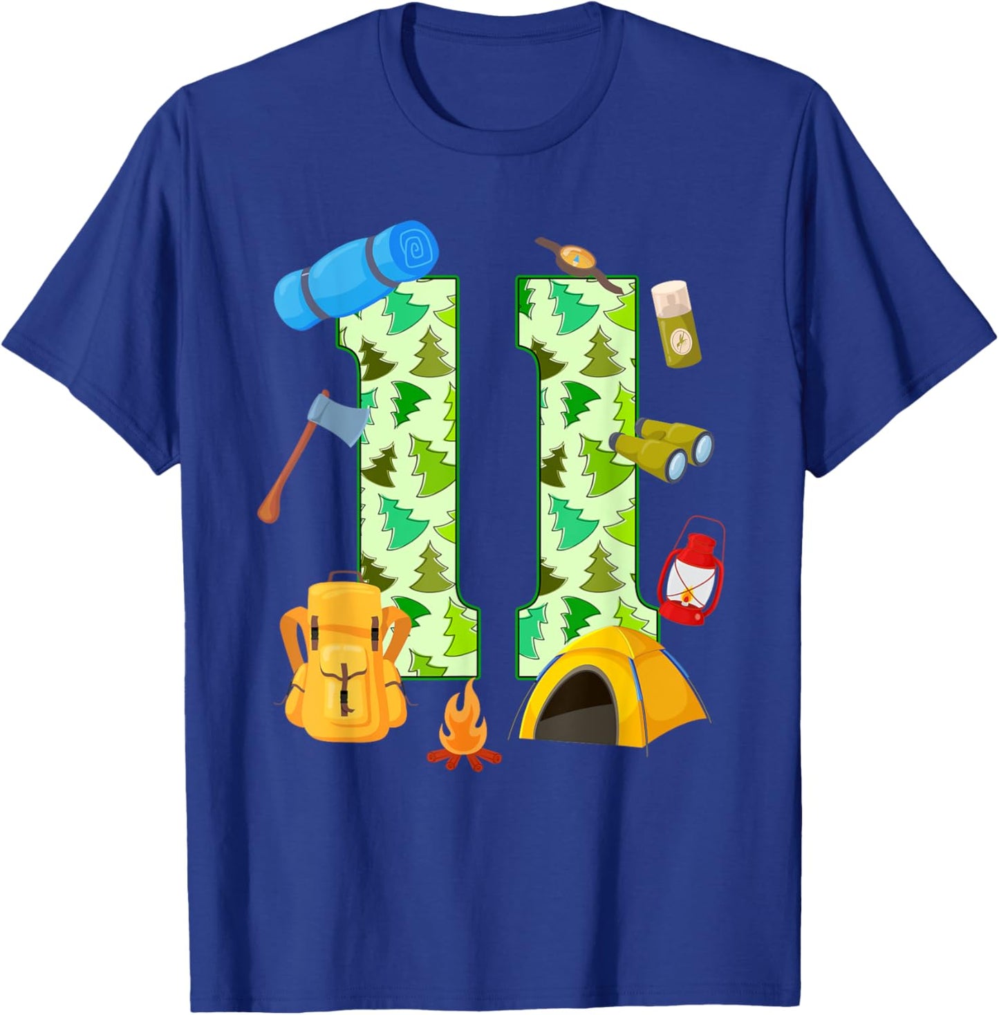 11th Birthday Camping Theme 11 Year Old Birthday Kids T-Shirt - T-Shirt | Royal