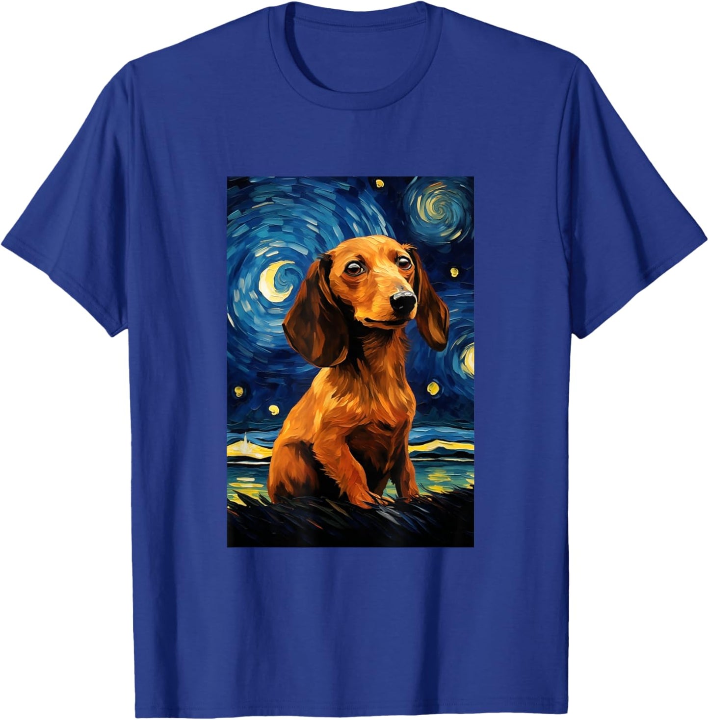Cute Dachshund Dog Doggy - Van Gogh Style - Starry Night T-Shirt - T-Shirt | Royal