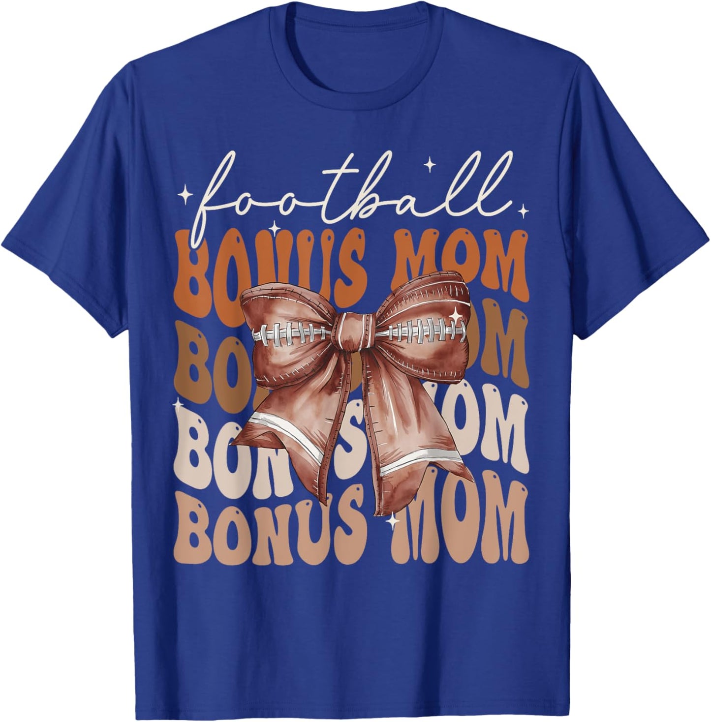Football Bonus Mom American Football Coquette Bow Groovy T-Shirt - T-Shirt | Royal