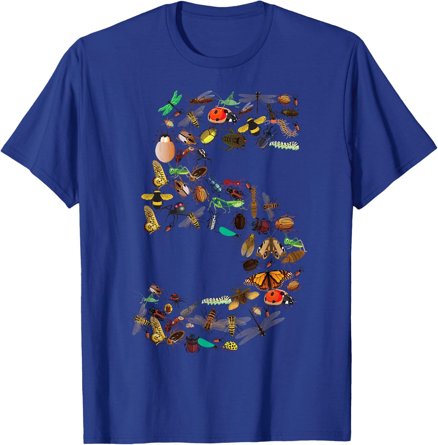 Funny Bugs 5th Birthday Gift | Cute 5 Years Old Boy Girl Kid T-Shirt - T-Shirt | Royal
