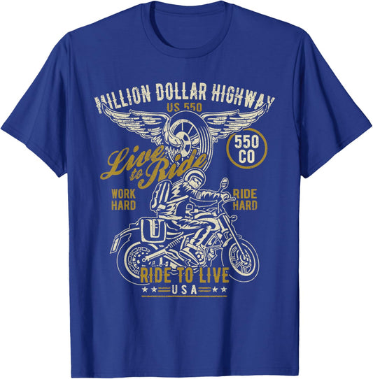 Million Dollar Highway HWY 550 CO USA Motorcycle Design T-Shirt - T-Shirt | Royal