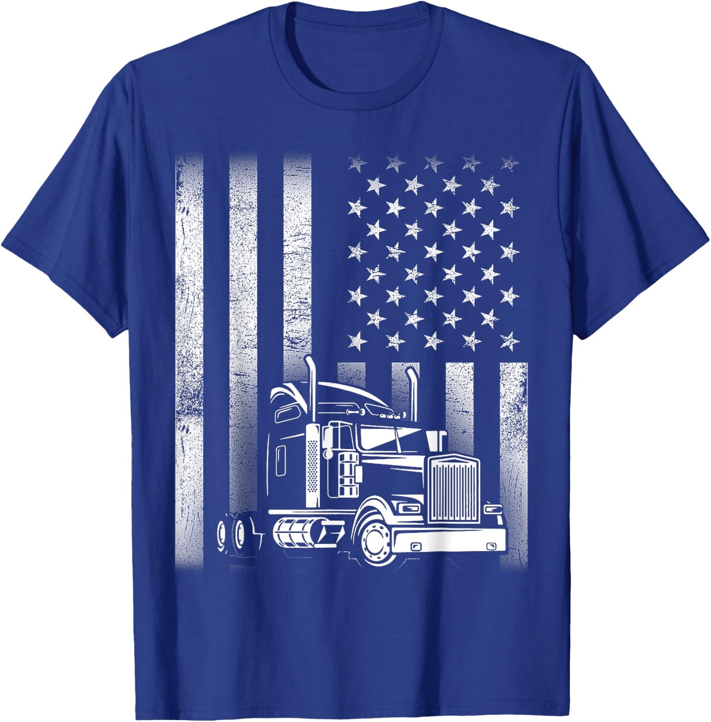 Semi Truck Driver 18 Wheeler Trucker Cool US American Flag T-Shirt - T-Shirt | Royal