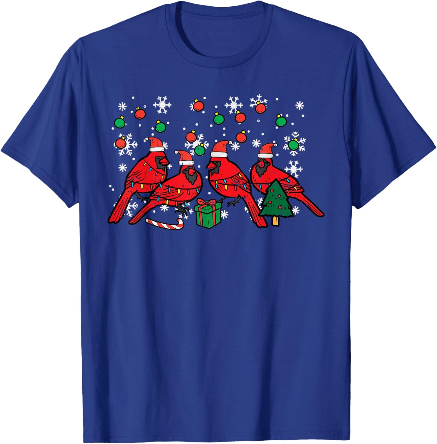 Christmas Cardinal Birds Santa Cute Xmas Men Women Kids T-Shirt - T-Shirt | Royal