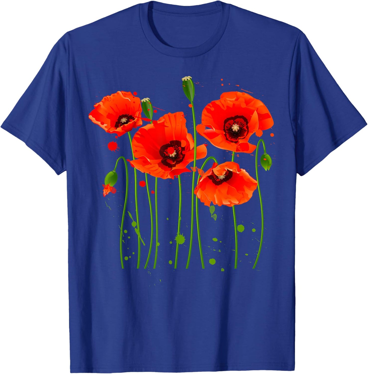Watercolor Red Poppy Flower Gardening Plants Lover Gift T-Shirt - T-Shirt | Royal