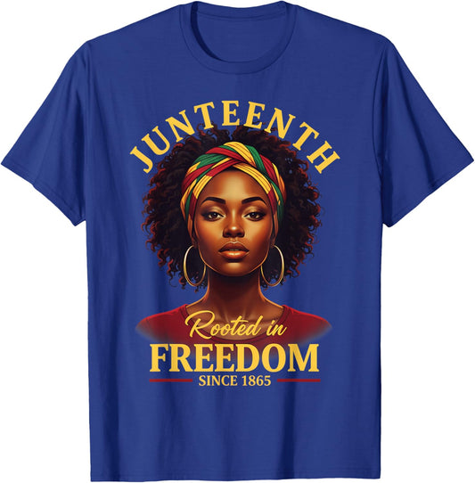 Juneteenth Heritage Bold Pride Powerful Woman Artwork T-Shirt - T-Shirt | Royal