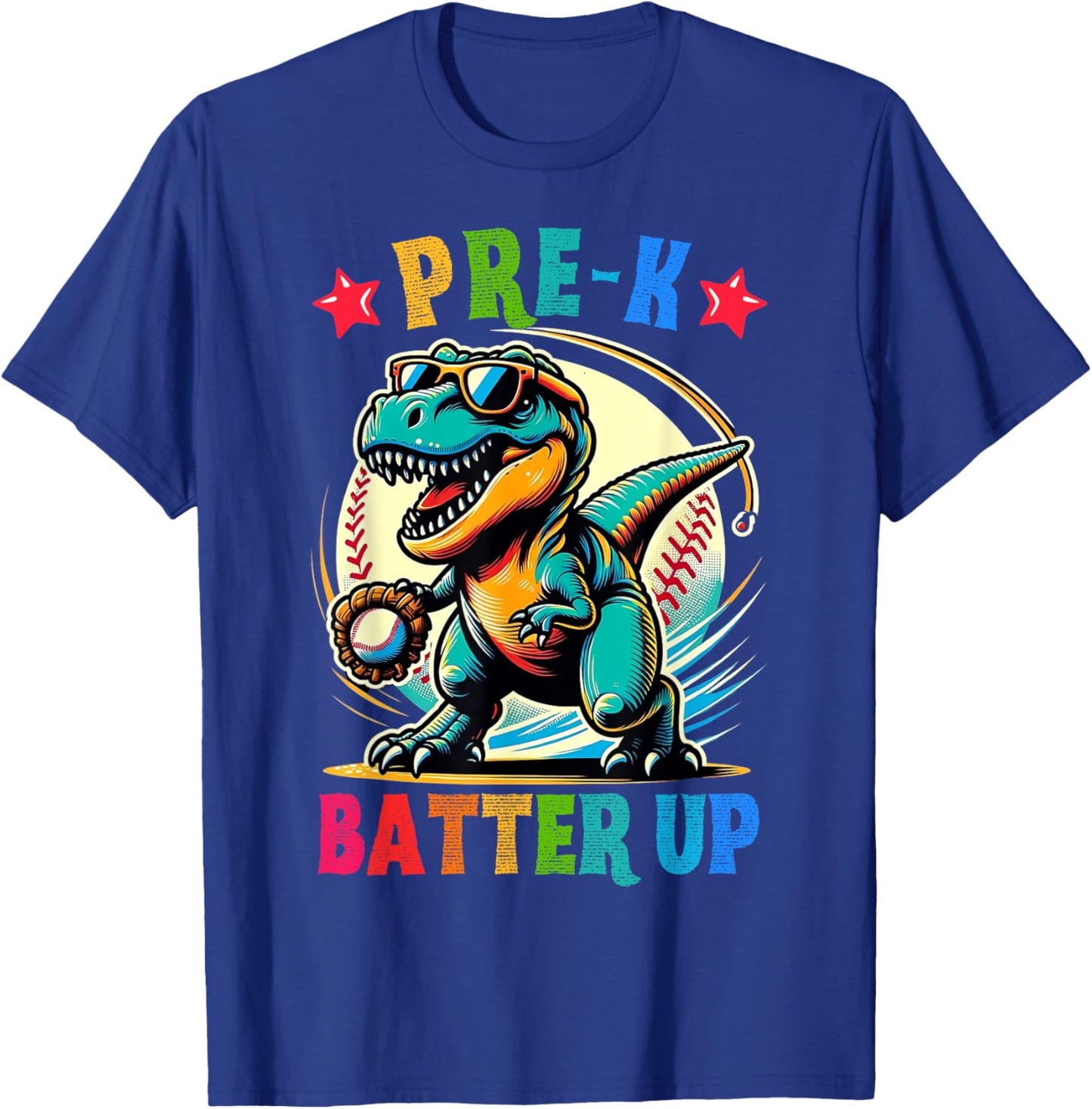 First day back to School Pre-k Kids Baseball Dinosaur Boys T-Shirt - T-Shirt | Royal