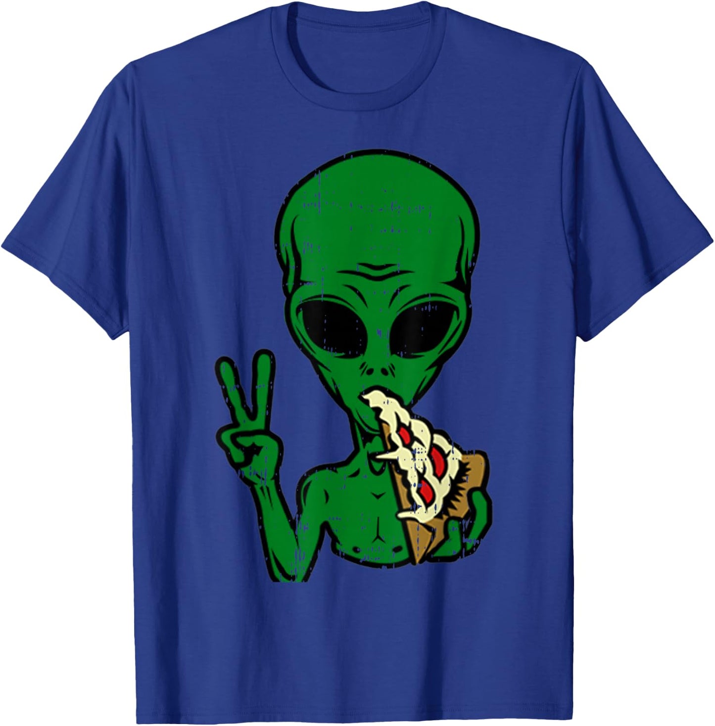 Alien Pizza Eating Peace Funny Space Area-51 Halloween Gift T-Shirt - T-Shirt | Royal