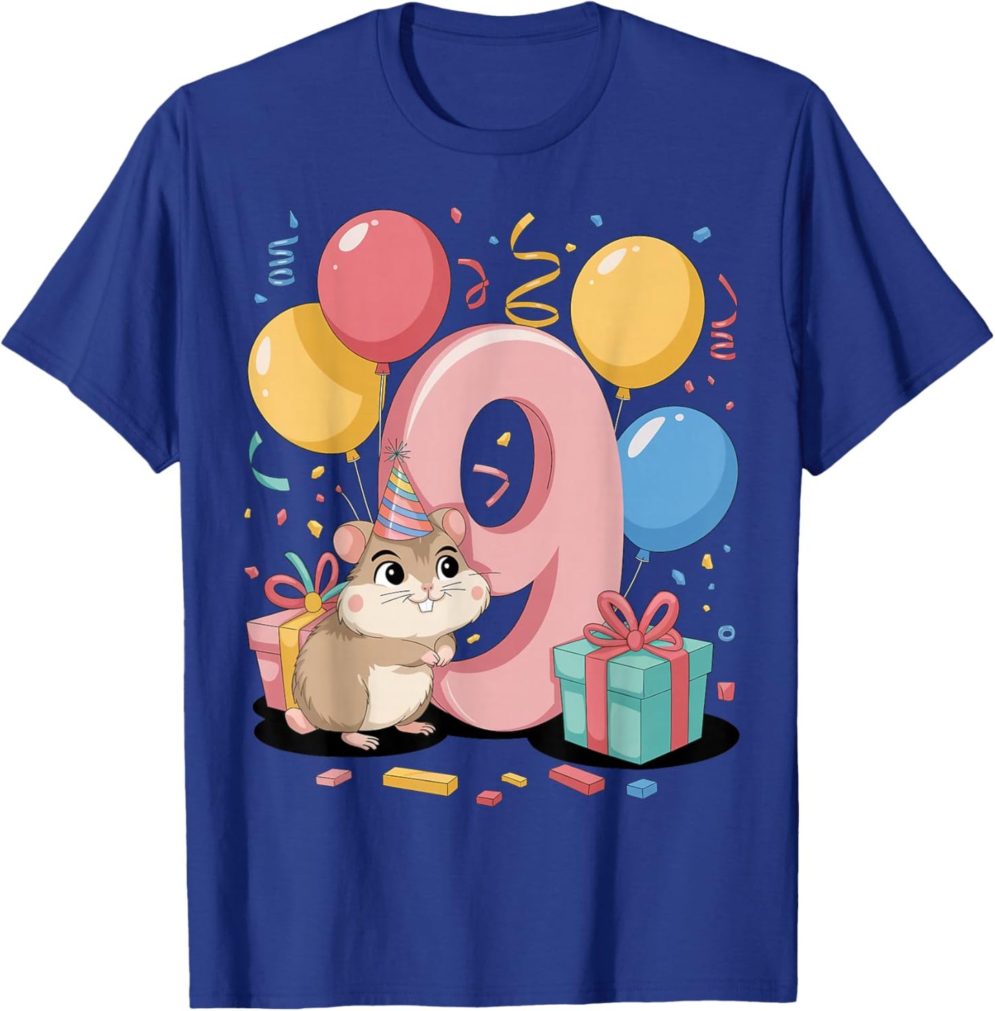 Hamster 9th birthday boy girl 9 years old ninth nine Hamster T-Shirt - T-Shirt | Royal
