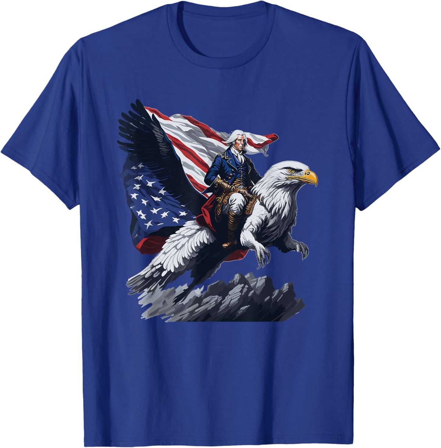George Washington Riding A Bald Eagle Patriotic Women Men T-Shirt - T-Shirt | Royal