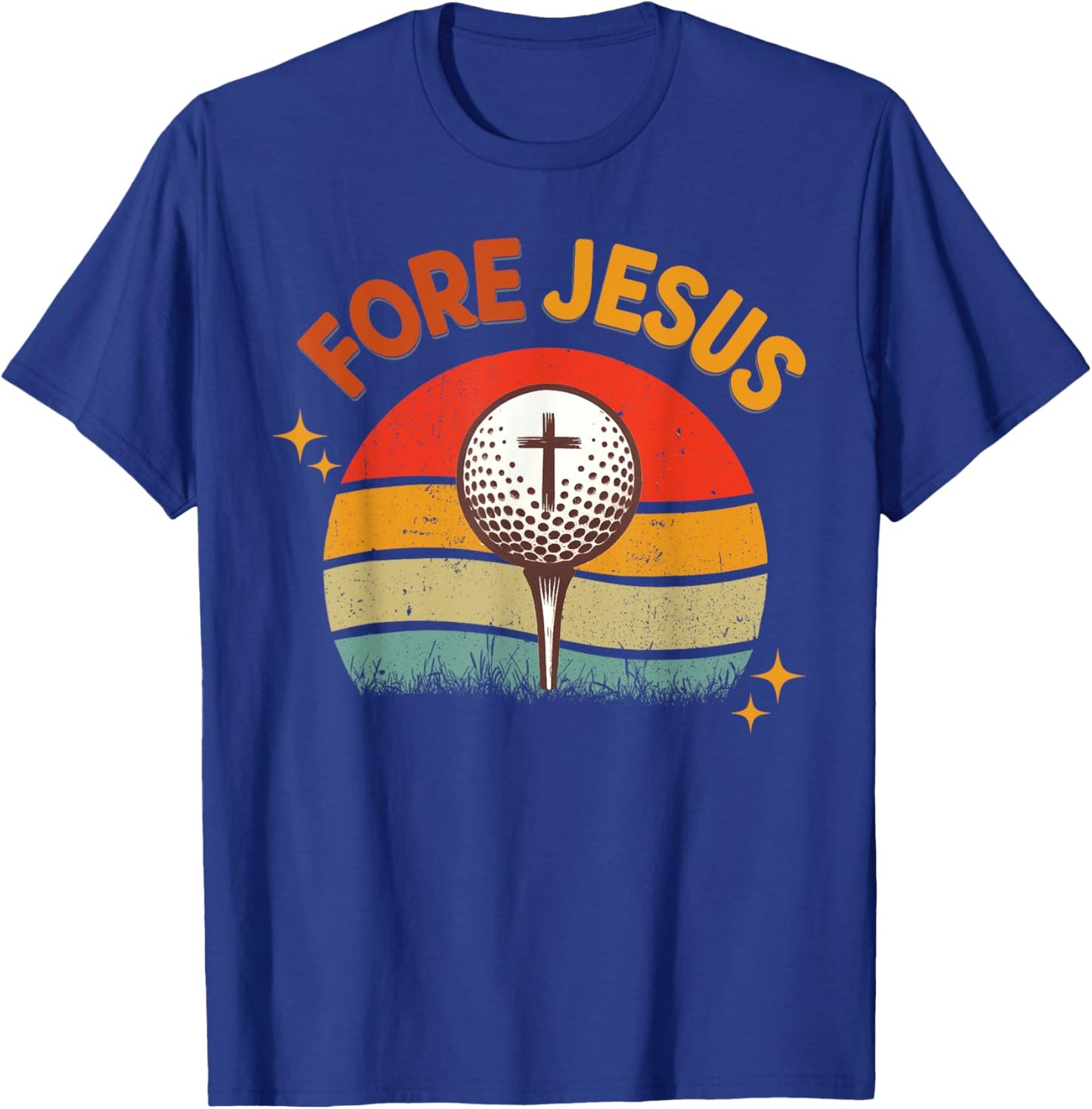 FORE Jesus Christian Golf Ball Retro Golfer 70s Golfing T-Shirt - T-Shirt | Royal