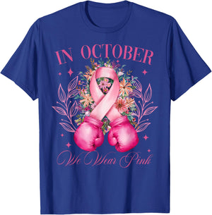 In October We Wear Pink Boxing Ribbon Fighting T-Shirt - T-Shirt | Royal
