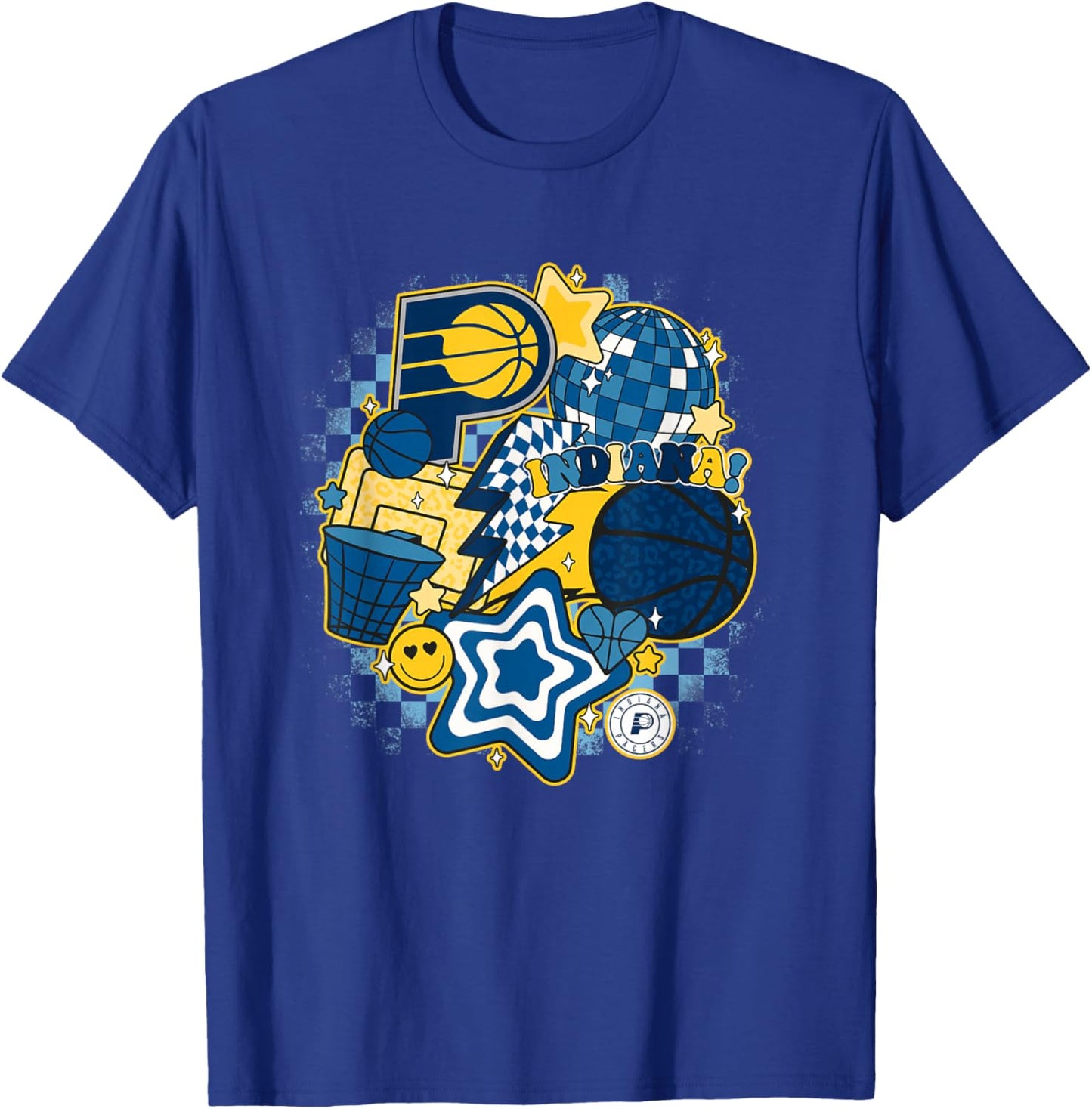 NBA Indiana Pacers Psychedelic Basketball Collage T-Shirt - T-Shirt | Royal