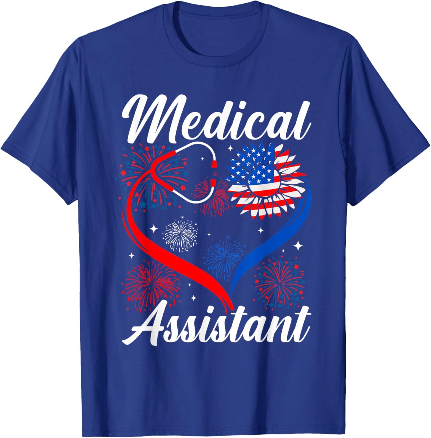 Medical Assistant Sunflower American Flag 4th Of July Women Kids Men T-Shirt - T-Shirt | Royal