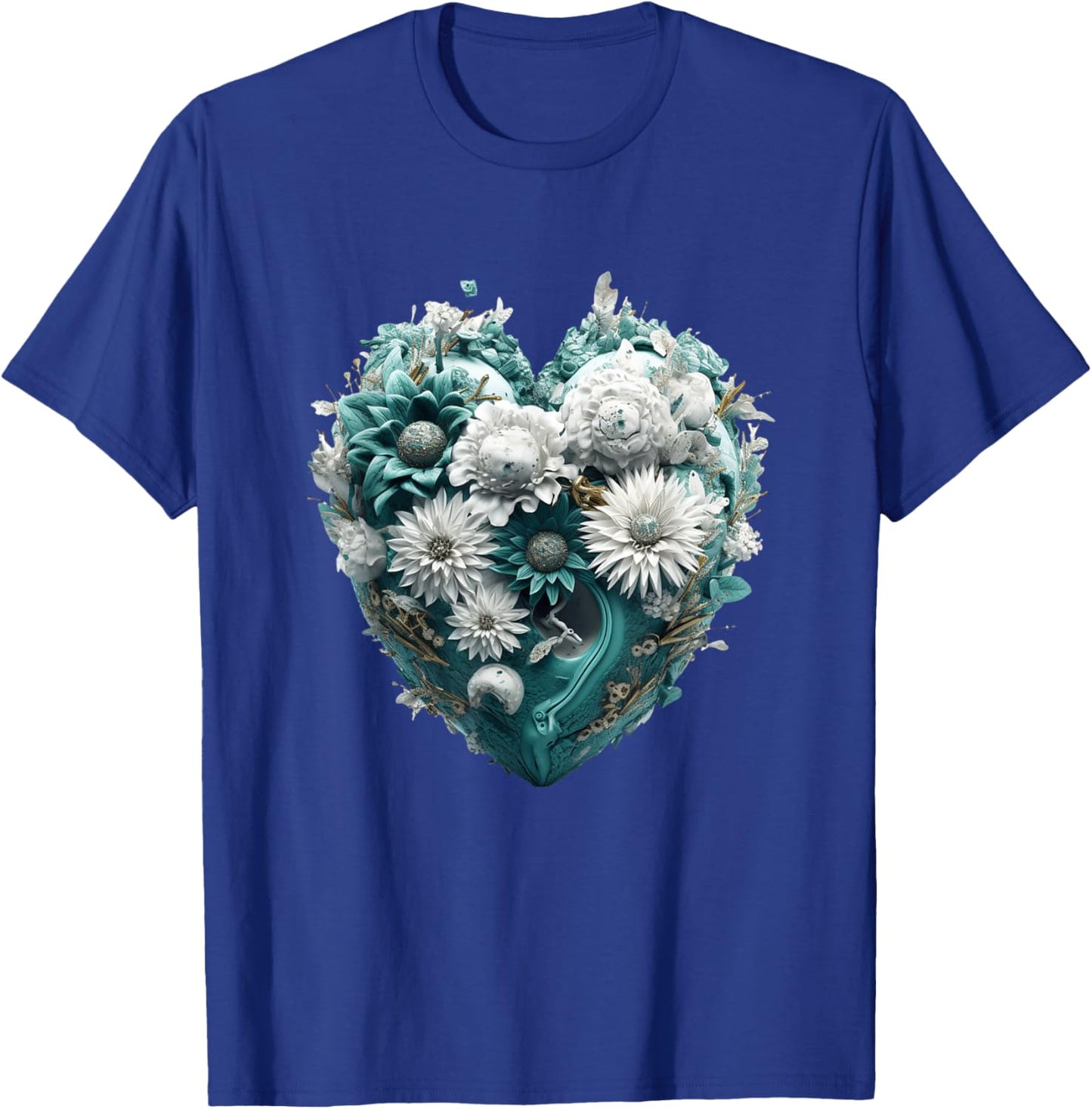Cute Teal Heart Graphic Made of Flowers Girls T-Shirt - T-Shirt | Royal