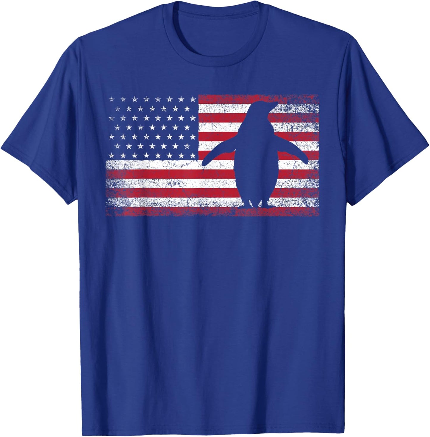American Flag Penguin Bird 4th of July Retro Men Women USA T-Shirt - T-Shirt | Royal
