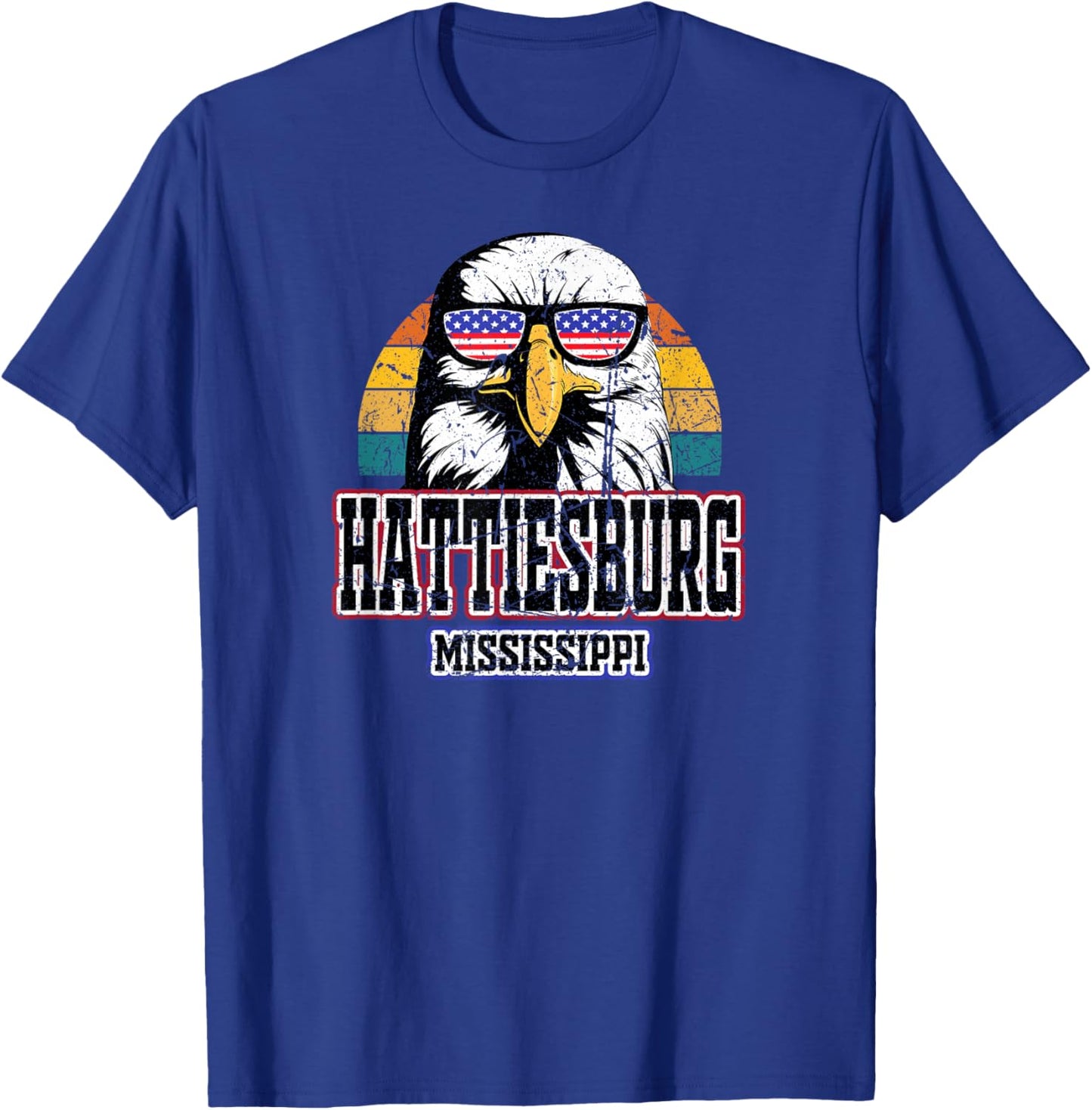 Hattiesburg Mississippi USA Flag American Men Women Grunge T-Shirt - T-Shirt | Royal