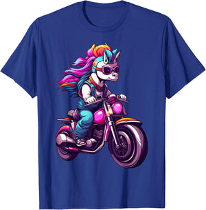 Motorcycle Fans Einhörner Motorradfahrer / Motorrad Einhorn Schwarz Klein EU 16 21 cm Kurzarm Klassische Passform Erwachsene und Kinder T-Shirt - T-Shirt | Royal