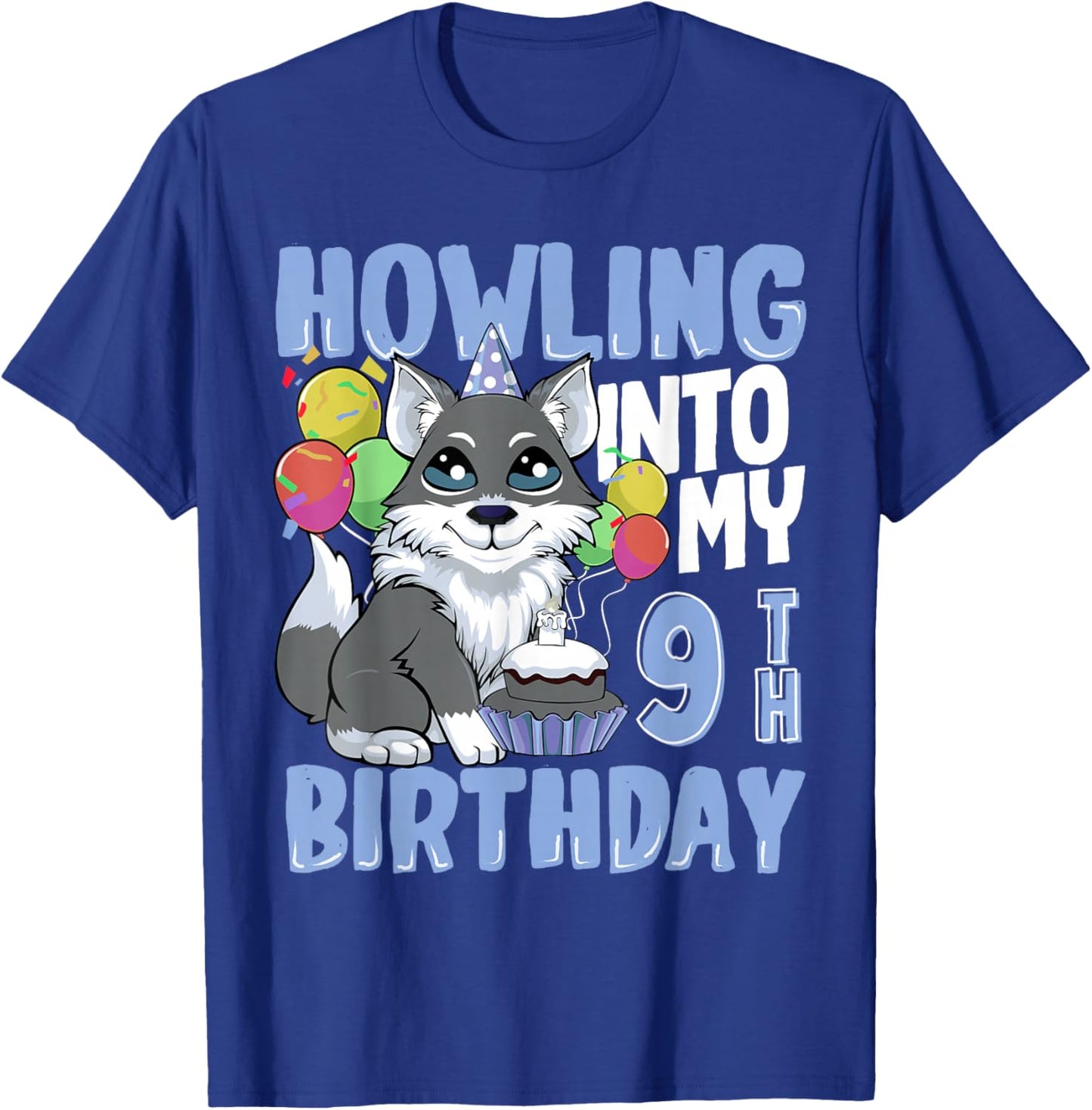 Wolf for 9 Year Old Birthday for 9th Birthday Wolf Kids Boys T-Shirt - T-Shirt | Royal