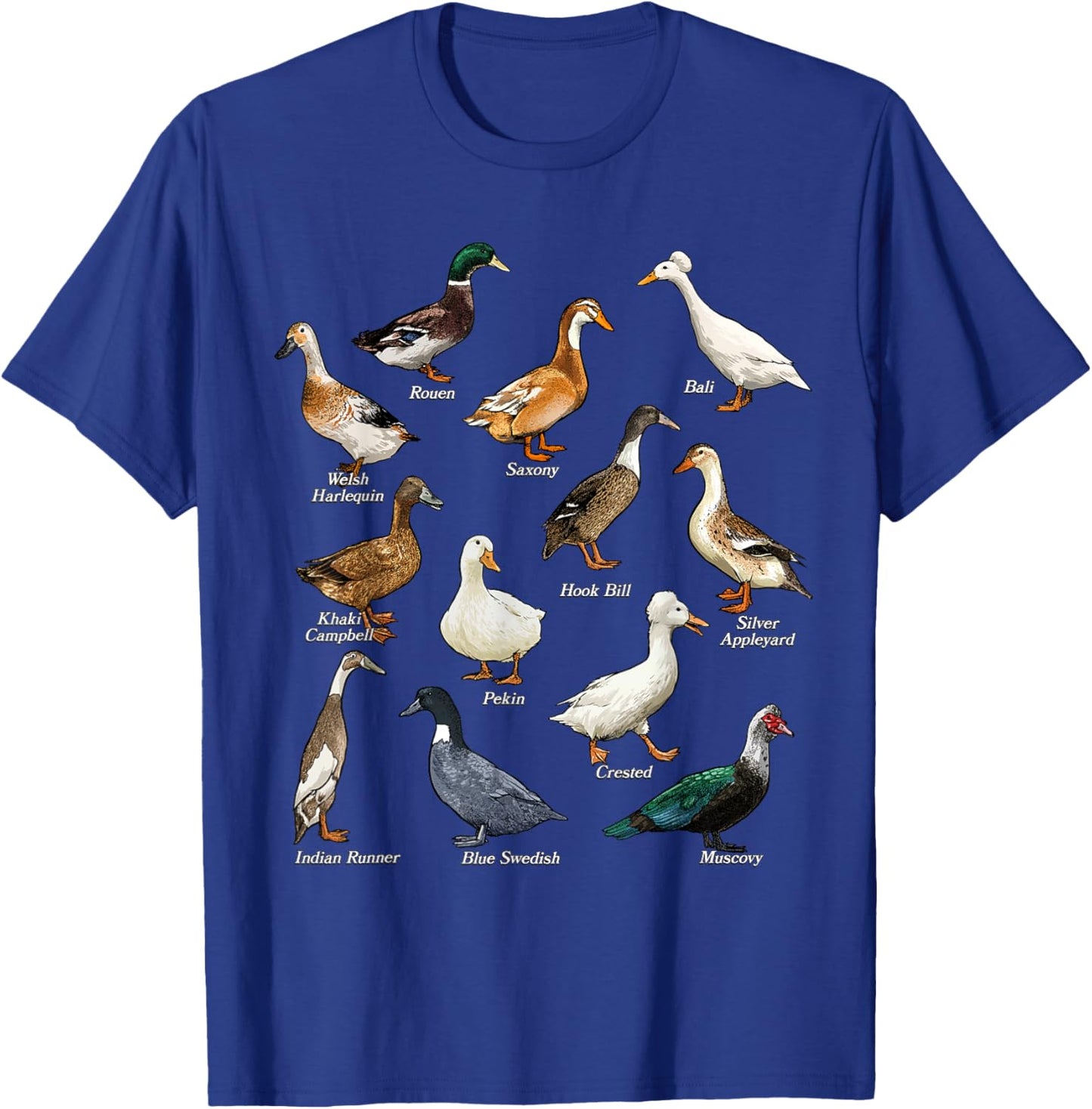 Types of Duck Waterfowl Animals of the World Duck Lover T-Shirt - T-Shirt | Royal