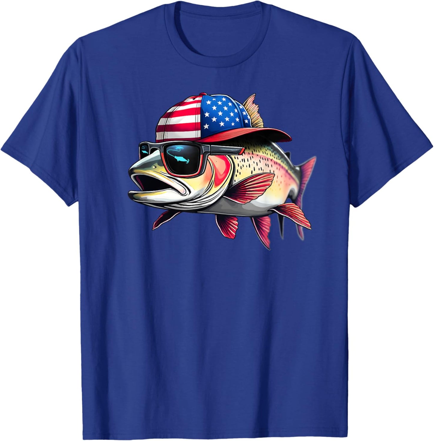 Funny Fishing & Fisherman Rainbow Trout American Flag T-Shirt - T-Shirt | Royal