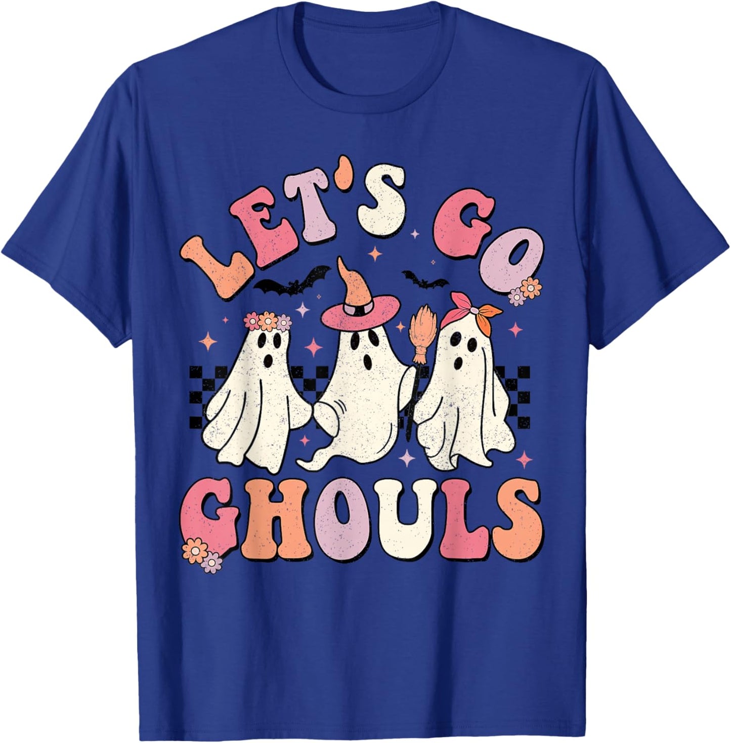 Let's Go Ghouls Halloween Ghost Outfit Costume Retro Groovy T-Shirt - T-Shirt | Royal