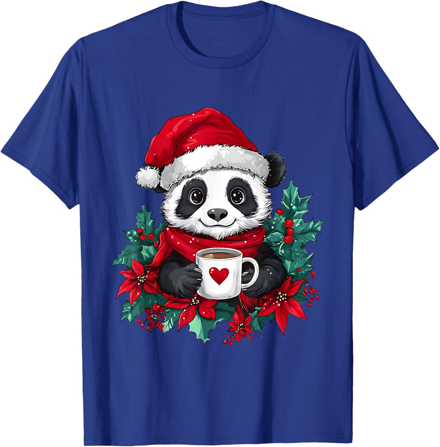 Christmas Panda Santa Coffee Girls Boys Kids Christmas Panda T-Shirt - T-Shirt | Royal