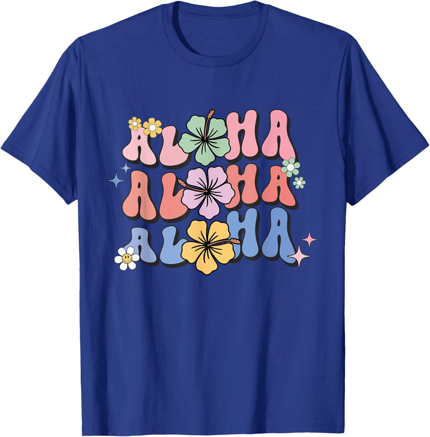 Aloha Hawaiian Hibiscus Flowers Retro Women's , Black, S T-Shirt - T-Shirt | Royal
